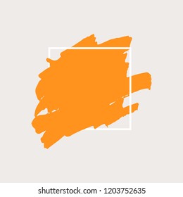 Art abstract orange brush paint texture design acrylic stroke over white square frame vector illustration. Logo brush painted watercolor background. Perfect For Logo, Sale banner, icon headline.