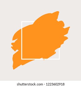 Art abstract orange brush paint texture design acrylic stroke over white square frame vector illustration. Logo brush painted watercolor background. Perfect For Logo, Sale banner, icon headline.