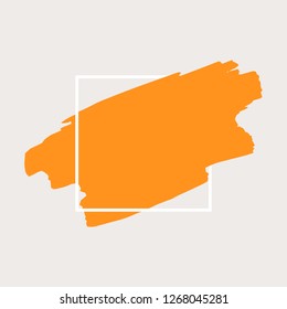 Art abstract orange brush paint texture design acrylic stroke over white square frame vector illustration. Logo brush painted watercolor background. Perfect For Logo, Sale banner, icon headline.