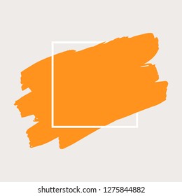 Art abstract orange brush paint texture design acrylic stroke over white square frame vector illustration. Logo brush painted watercolor background. Perfect For Logo, Sale banner, icon headline.