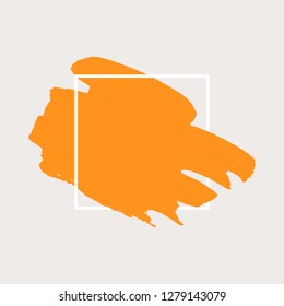 Art abstract orange brush paint texture design acrylic stroke over white square frame vector illustration. Logo brush painted watercolor background. Perfect For Logo, Sale banner, icon headline.
