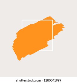 Art abstract orange brush paint texture design acrylic stroke over white square frame vector illustration. Logo brush painted watercolor background. Perfect For Logo, Sale banner, icon headline.