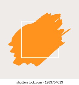 Art abstract orange brush paint texture design acrylic stroke over white square frame vector illustration. Logo brush painted watercolor background. Perfect For Logo, Sale banner, icon headline.