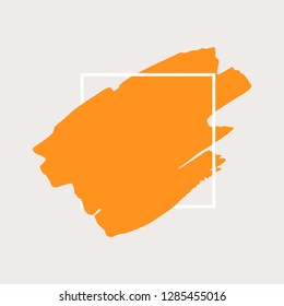 Art abstract orange brush paint texture design acrylic stroke over white square frame vector illustration. Logo brush painted watercolor background. Perfect For Logo, Sale banner, icon headline.