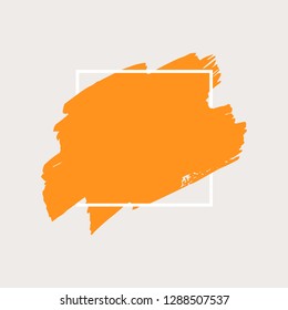 Art abstract orange brush paint texture design acrylic stroke over white square frame vector illustration. Logo brush painted watercolor background. Perfect For Logo, Sale banner, icon headline.