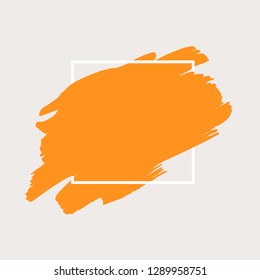 Art abstract orange brush paint texture design acrylic stroke over white square frame vector illustration. Logo brush painted watercolor background. Perfect For Logo, Sale banner, icon headline.