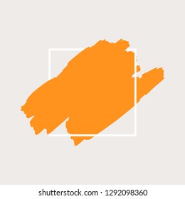Art abstract orange brush paint texture design acrylic stroke over white square frame vector illustration. Logo brush painted watercolor background. Perfect For Logo, Sale banner, icon headline.
