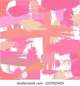 Art abstract pink brush paint texture design acrylic stroke background. Seamless  pattern - grunge brush strokes in pastel pink tones. Abstract pink painting vector illustration.