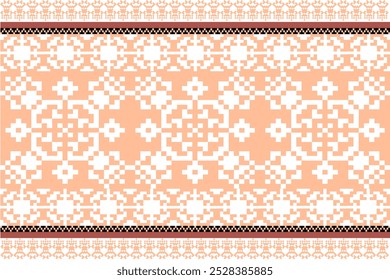 Art Abstract with Pixel Art Designs. Traditional Cross Stitch needlework. Geometric Ethnic Pattern, Embroidery, Textile Ornamental, Fabric, Hand Stitch Pattern, Cultural Stitching Pixel Art.