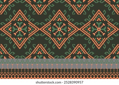 Art Abstract with Pixel Art Designs. Traditional Cross Stitch needlework. Geometric Ethnic Pattern, Embroidery, Textile Ornamental, Fabric, Hand Stitch Pattern, Cultural Stitching Pixel Art.
