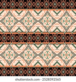 Art Abstract with Pixel Art Designs. Traditional Cross Stitch needlework. Geometric Ethnic Pattern, Embroidery, Textile Ornamental, Fabric, Hand Stitch Pattern, Cultural Stitching Pixel Art.