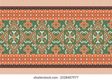 Art Abstract with Pixel Art Designs. Traditional Cross Stitch needlework. Geometric Ethnic Pattern, Embroidery, Textile Ornamental, Fabric, Hand Stitch Pattern, Cultural Stitching Pixel Art.