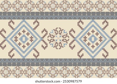 Art Abstract with Pixel Art Designs. Traditional Cross Stitch needlework. Geometric Ethnic Pattern, Embroidery, Textile Ornamental, Fabric, Hand Stitch Pattern, Cultural Stitching Pixel Art