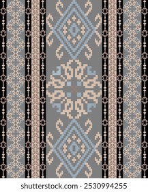 Resumo de Arte com Pixel Art Designs. Costura de agulha de ponto transversal tradicional. Padrão Étnico Geométrico, Bordado, Têxtil Ornamental, Tecido, Padrão De Costura De Mão, Arte De Pixel De Costura Cultural