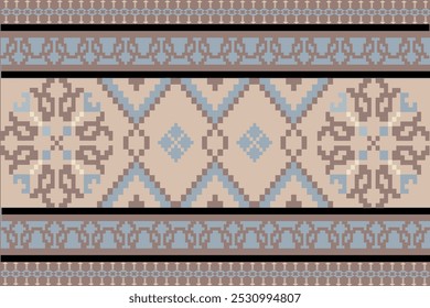 Art Abstract with Pixel Art Designs. Traditional Cross Stitch needlework. Geometric Ethnic Pattern, Embroidery, Textile Ornamental, Fabric, Hand Stitch Pattern, Cultural Stitching Pixel Art