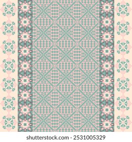 Art Abstract with Pixel Art Designs. Traditional Cross Stitch needlework. Geometric Ethnic Pattern, Embroidery, Textile Ornamental, Fabric, Hand Stitch Pattern, Cultural Stitching Pixel Art