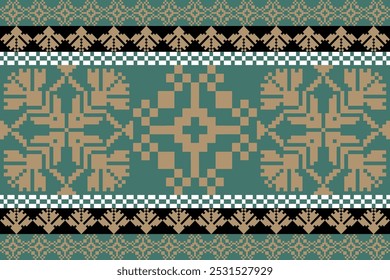 Art Abstract with Pixel Art Designs. Traditional Cross Stitch needlework. Geometric Ethnic Pattern, Embroidery, Textile Ornamental, Fabric, Hand Stitch Pattern, Cultural Stitching Pixel Art