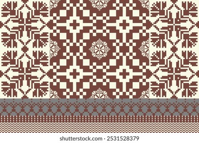 Art Abstract with Pixel Art Designs. Traditional Cross Stitch needlework. Geometric Ethnic Pattern, Embroidery, Textile Ornamental, Fabric, Hand Stitch Pattern, Cultural Stitching Pixel Art