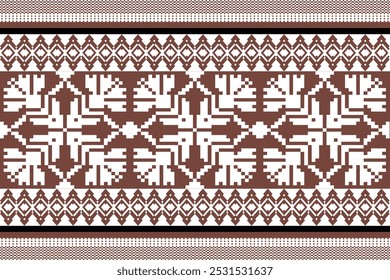 Art Abstract with Pixel Art Designs. Traditional Cross Stitch needlework. Geometric Ethnic Pattern, Embroidery, Textile Ornamental, Fabric, Hand Stitch Pattern, Cultural Stitching Pixel Art