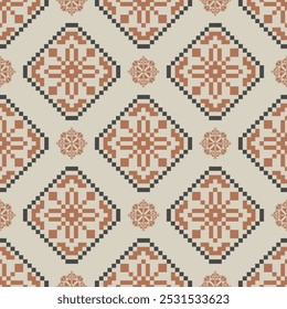Art Abstract with Pixel Art Designs. Traditional Cross Stitch needlework. Geometric Ethnic Pattern, Embroidery, Textile Ornamental, Fabric, Hand Stitch Pattern, Cultural Stitching Pixel Art
