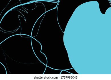 Art abstract random shape curved lines light blue color, isolated on black, vector wavy background