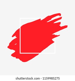 Art abstract red brush paint texture design acrylic stroke over white square frame vector illustration. Logo brush painted watercolor background. Perfect For Logo, Sale banner, Icon, headline.