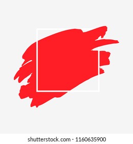 Art abstract red brush paint texture design acrylic stroke over white square frame vector illustration. Logo brush painted watercolor background. Perfect For Logo, Sale banner, Icon, headline.