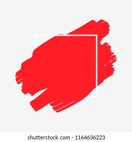 Art abstract red brush paint texture design acrylic stroke over white square frame vector illustration. Logo brush painted watercolor background. Perfect For Logo, Sale banner, Icon, headline.