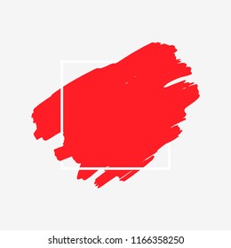 Art abstract red brush paint texture design acrylic stroke over white square frame vector illustration. Logo brush painted watercolor background. Perfect For Logo, Sale banner, Icon, headline.