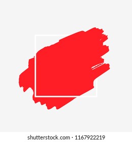 Art abstract red brush paint texture design acrylic stroke over white square frame vector illustration. Logo brush painted watercolor background. Perfect For Logo, Sale banner, Icon, headline.