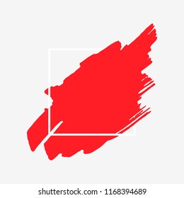 Art abstract red brush paint texture design acrylic stroke over white square frame vector illustration. Logo brush painted watercolor background. Perfect For Logo, Sale banner, Icon, headline.