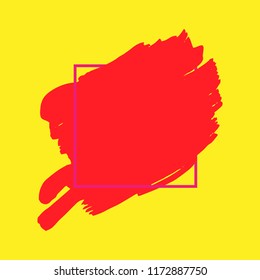 Art abstract red brush paint texture design acrylic stroke over pink square frame vector illustration. Logo brush painted watercolor background. Perfect For Logo, Sale banner, Icon, headline.
