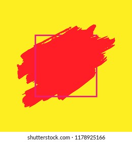 Art abstract red brush paint texture design acrylic stroke over pink square frame vector illustration. Logo brush painted watercolor background. Perfect For Logo, Sale banner, Icon, headline.