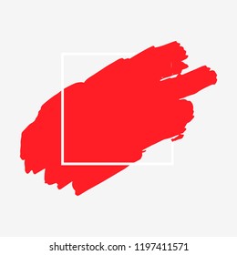 Art abstract red brush paint texture design acrylic stroke over white square frame vector illustration. Logo brush painted watercolor background. Perfect For Logo, Sale banner, Icon, headline.