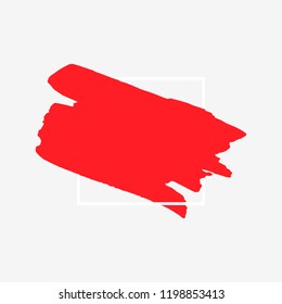 Art abstract red brush paint texture design acrylic stroke over white square frame vector illustration. Logo brush painted watercolor background. Perfect For Logo, Sale banner, Icon, headline.