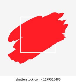Art abstract red brush paint texture design acrylic stroke over white square frame vector illustration. Logo brush painted watercolor background. Perfect For Logo, Sale banner, Icon, headline.