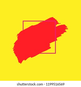 Art abstract red brush paint texture design acrylic stroke over pink square frame vector illustration. Logo brush painted watercolor background. Perfect For Logo, Sale banner, Icon, headline.