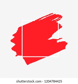 Art abstract red brush paint texture design acrylic stroke over white square frame vector illustration. Logo brush painted watercolor background. Perfect For Logo, Sale banner, Icon, headline.
