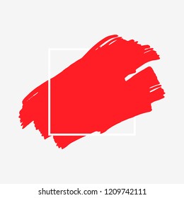 Art abstract red brush paint texture design acrylic stroke over white square frame vector illustration. Logo brush painted watercolor background. Perfect For Logo, Sale banner, Icon, headline.