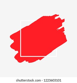 Art abstract red brush paint texture design acrylic stroke over white square frame vector illustration. Logo brush painted watercolor background. Perfect For Logo, Sale banner, Icon, headline.