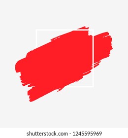 Art abstract red brush paint texture design acrylic stroke over white square frame vector illustration. Logo brush painted watercolor background. Perfect For Logo, Sale banner, Icon, headline.