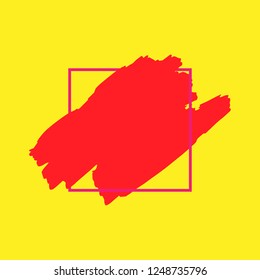 Art abstract red brush paint texture design acrylic stroke over pink square frame vector illustration. Logo brush painted watercolor background. Perfect For Logo, Sale banner, Icon, headline.