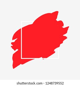 Art abstract red brush paint texture design acrylic stroke over white square frame vector illustration. Logo brush painted watercolor background. Perfect For Logo, Sale banner, Icon, headline.