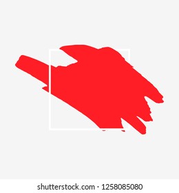 Art abstract red brush paint texture design acrylic stroke over white square frame vector illustration. Logo brush painted watercolor background. Perfect For Logo, Sale banner, Icon, headline.