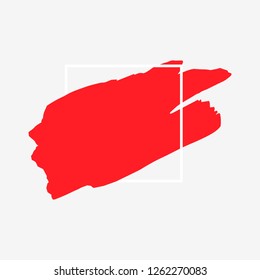 Art abstract red brush paint texture design acrylic stroke over white square frame vector illustration. Logo brush painted watercolor background. Perfect For Logo, Sale banner, Icon, headline.