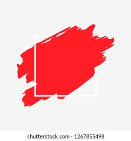 Art abstract red brush paint texture design acrylic stroke over white square frame vector illustration. Logo brush painted watercolor background. Perfect For Logo, Sale banner, Icon, headline.
