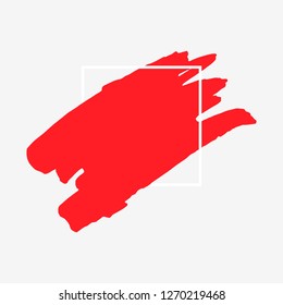 Art abstract red brush paint texture design acrylic stroke over white square frame vector illustration. Logo brush painted watercolor background. Perfect For Logo, Sale banner, Icon, headline.