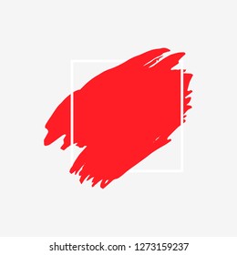 Art abstract red brush paint texture design acrylic stroke over white square frame vector illustration. Logo brush painted watercolor background. Perfect For Logo, Sale banner, Icon, headline.
