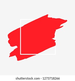 Art abstract red brush paint texture design acrylic stroke over white square frame vector illustration. Logo brush painted watercolor background. Perfect For Logo, Sale banner, Icon, headline.