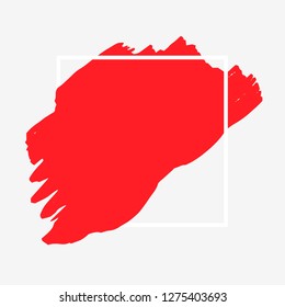 Art abstract red brush paint texture design acrylic stroke over white square frame vector illustration. Logo brush painted watercolor background. Perfect For Logo, Sale banner, Icon, headline.